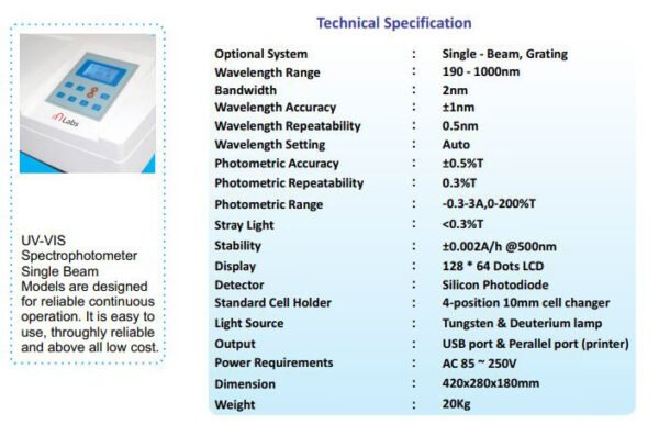 Single Beam Advanced Microprocessor UV-VIS Spectrophotometer  With Scanning Software